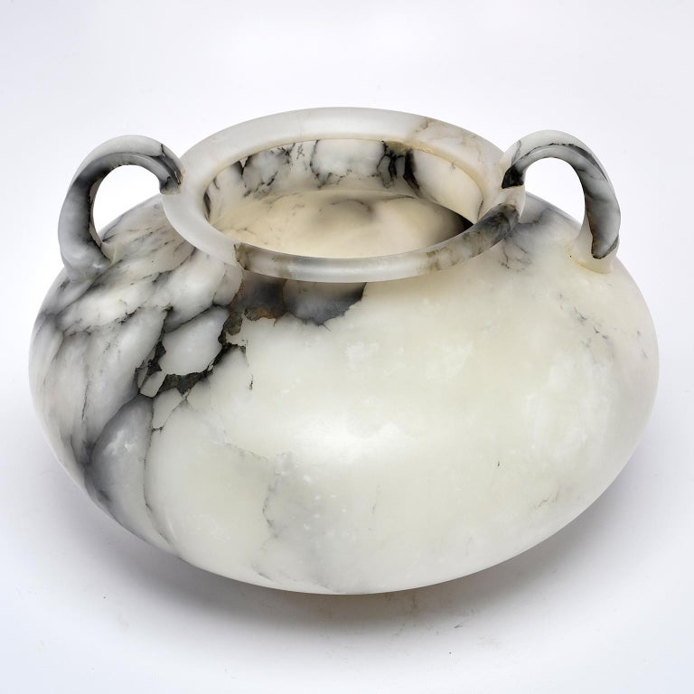 Large White Alabaster Vase with Handles and Gray Veining at 1stDibs