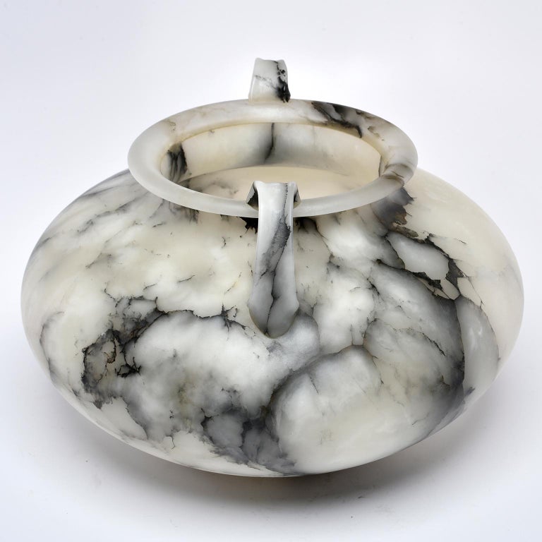 Large White Alabaster Vase with Handles and Gray Veining at 1stDibs