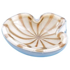 Large White Alfredo Barbini Murano Glass "Circus Tent" Bowl w/Gold Polveri