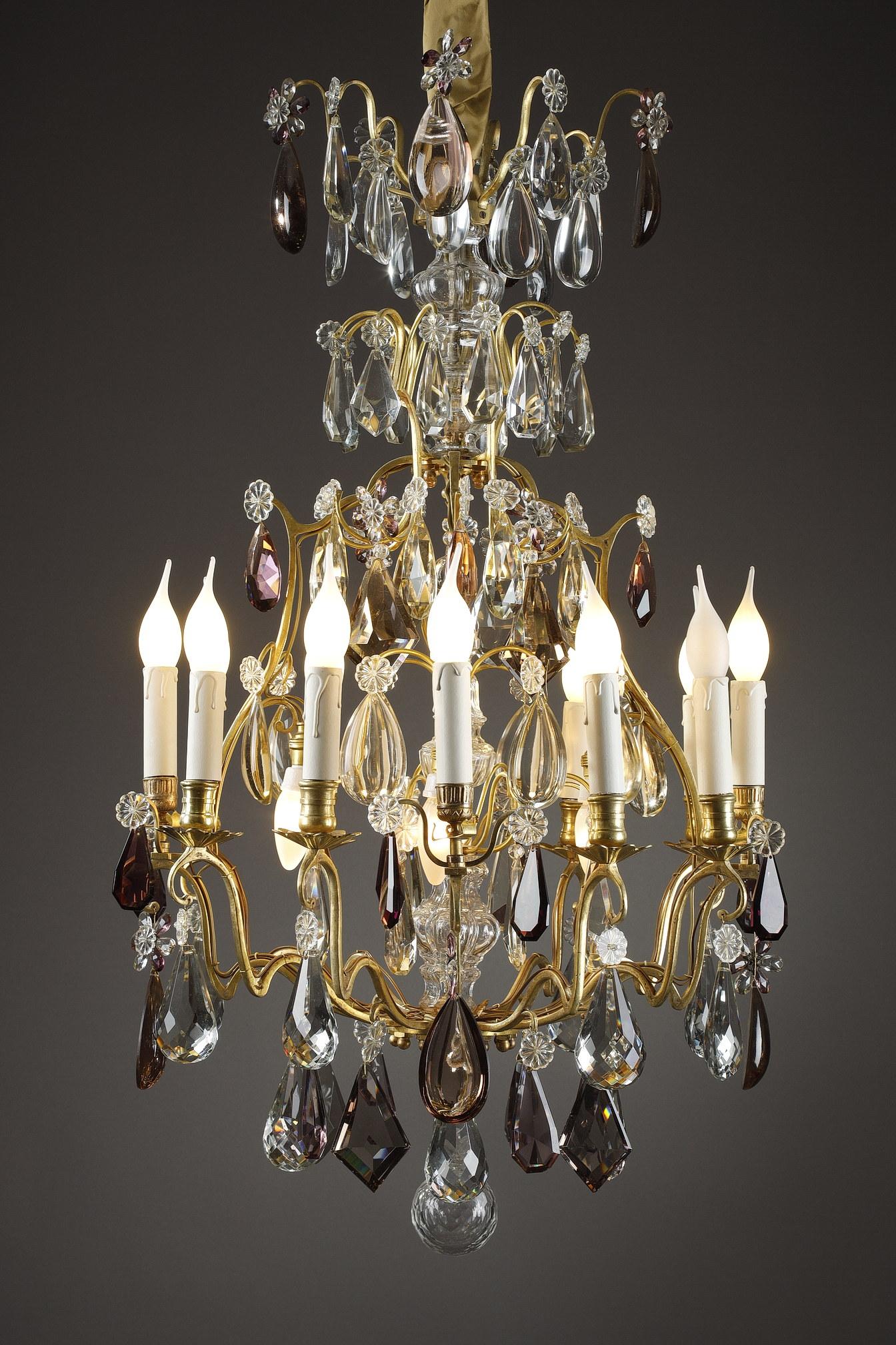 Large White and Amethyst Crystal Chandelier, Late 19th Century 7