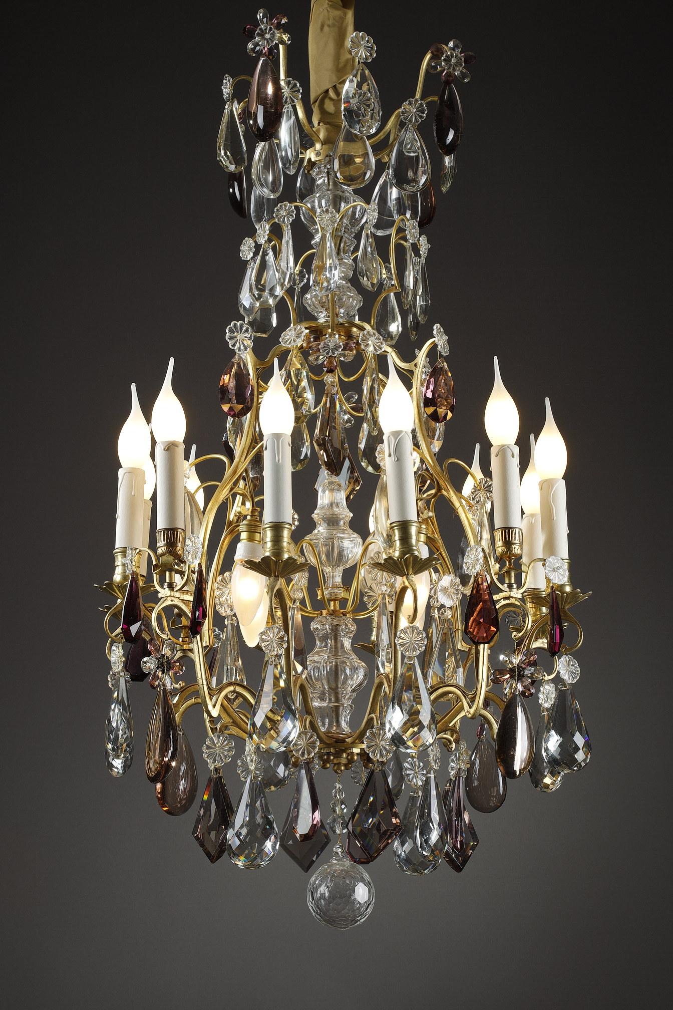 Large White and Amethyst Crystal Chandelier, Late 19th Century 8