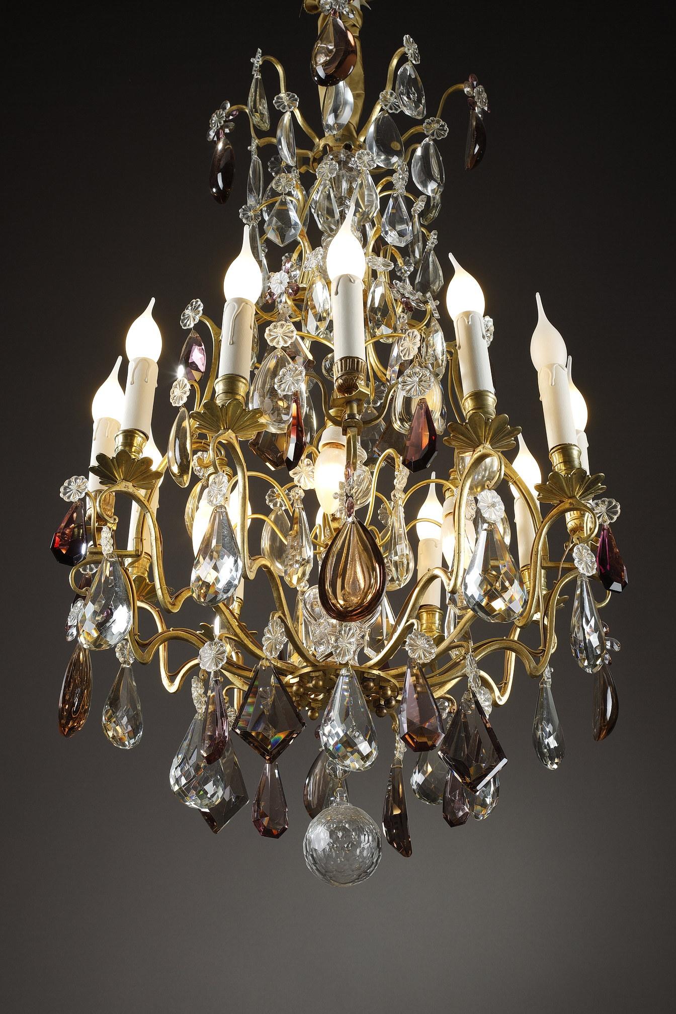 Large White and Amethyst Crystal Chandelier, Late 19th Century 9