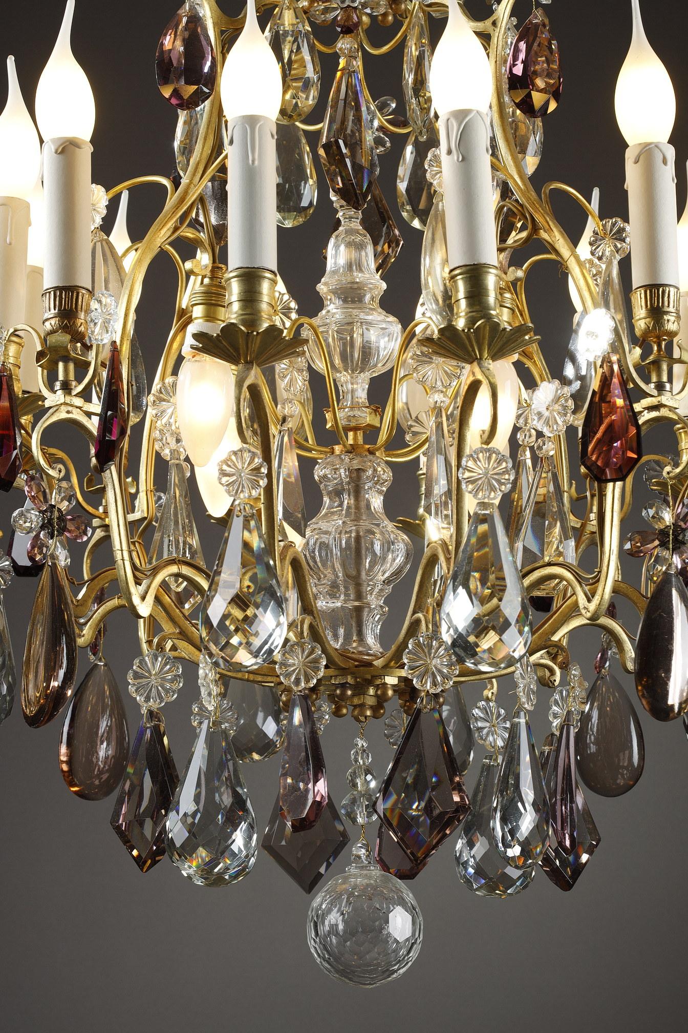 Large White and Amethyst Crystal Chandelier, Late 19th Century 10