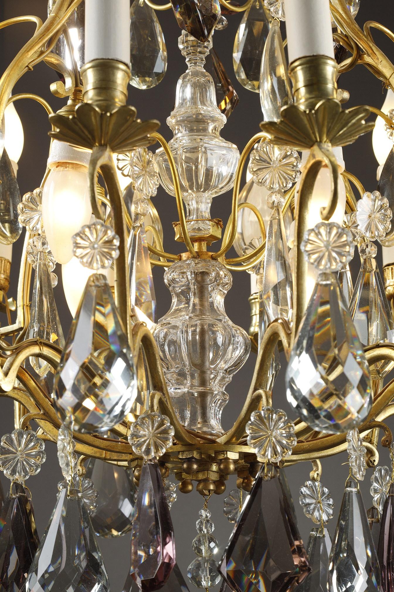Large White and Amethyst Crystal Chandelier, Late 19th Century 11