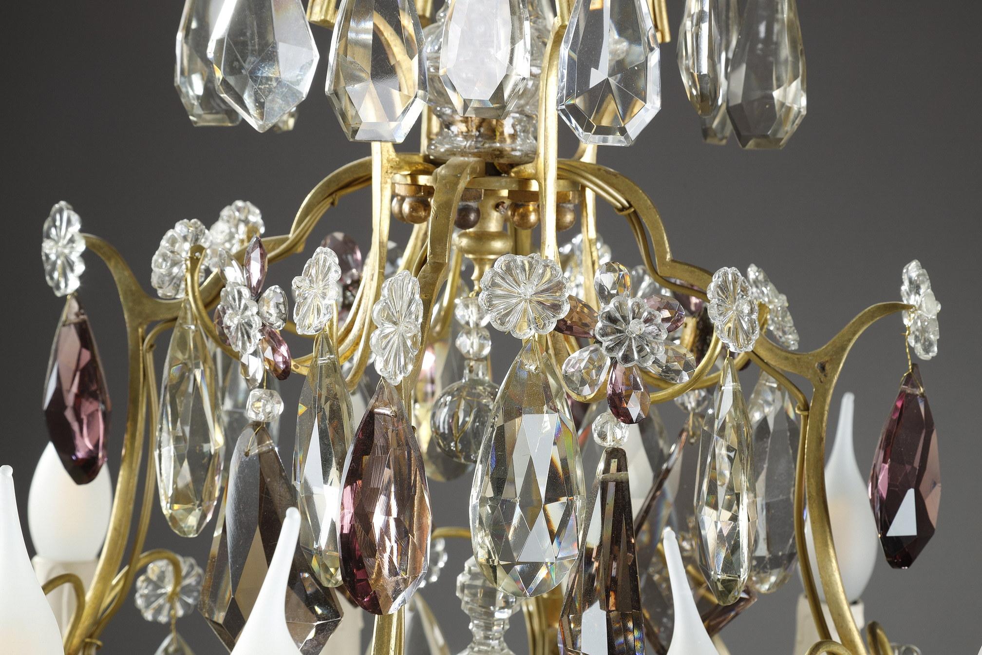 Large White and Amethyst Crystal Chandelier, Late 19th Century 13