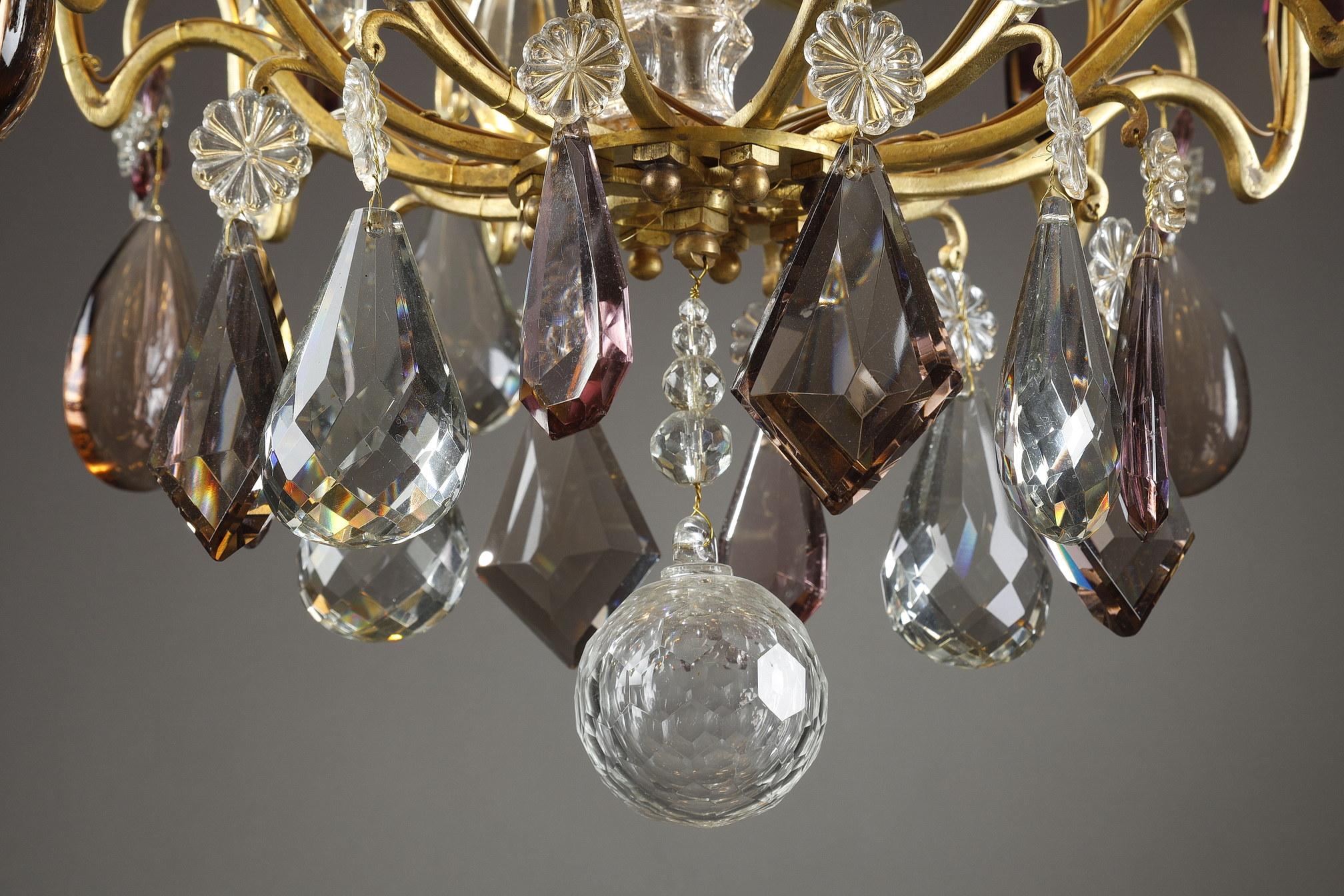 Large White and Amethyst Crystal Chandelier, Late 19th Century 15