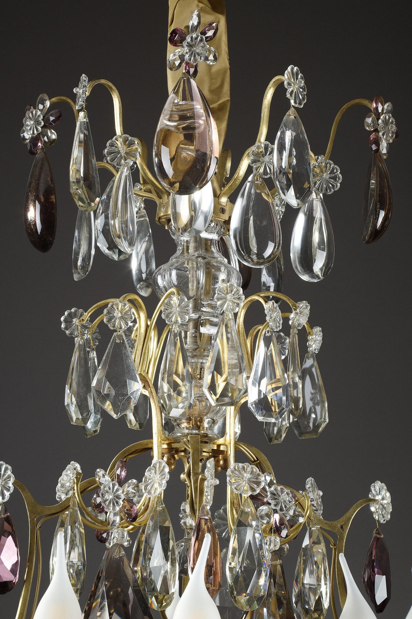 Large White and Amethyst Crystal Chandelier, Late 19th Century 1