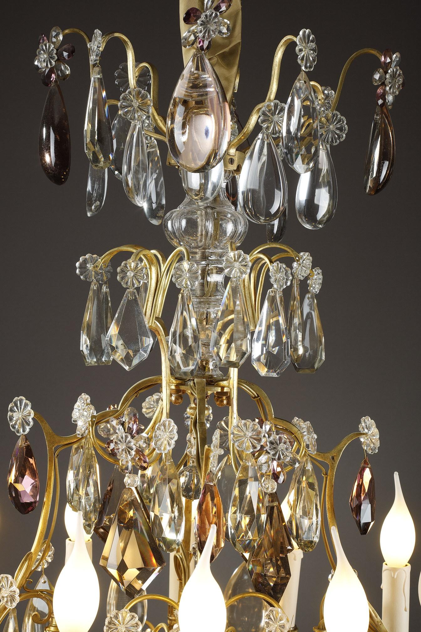 Large White and Amethyst Crystal Chandelier, Late 19th Century 2
