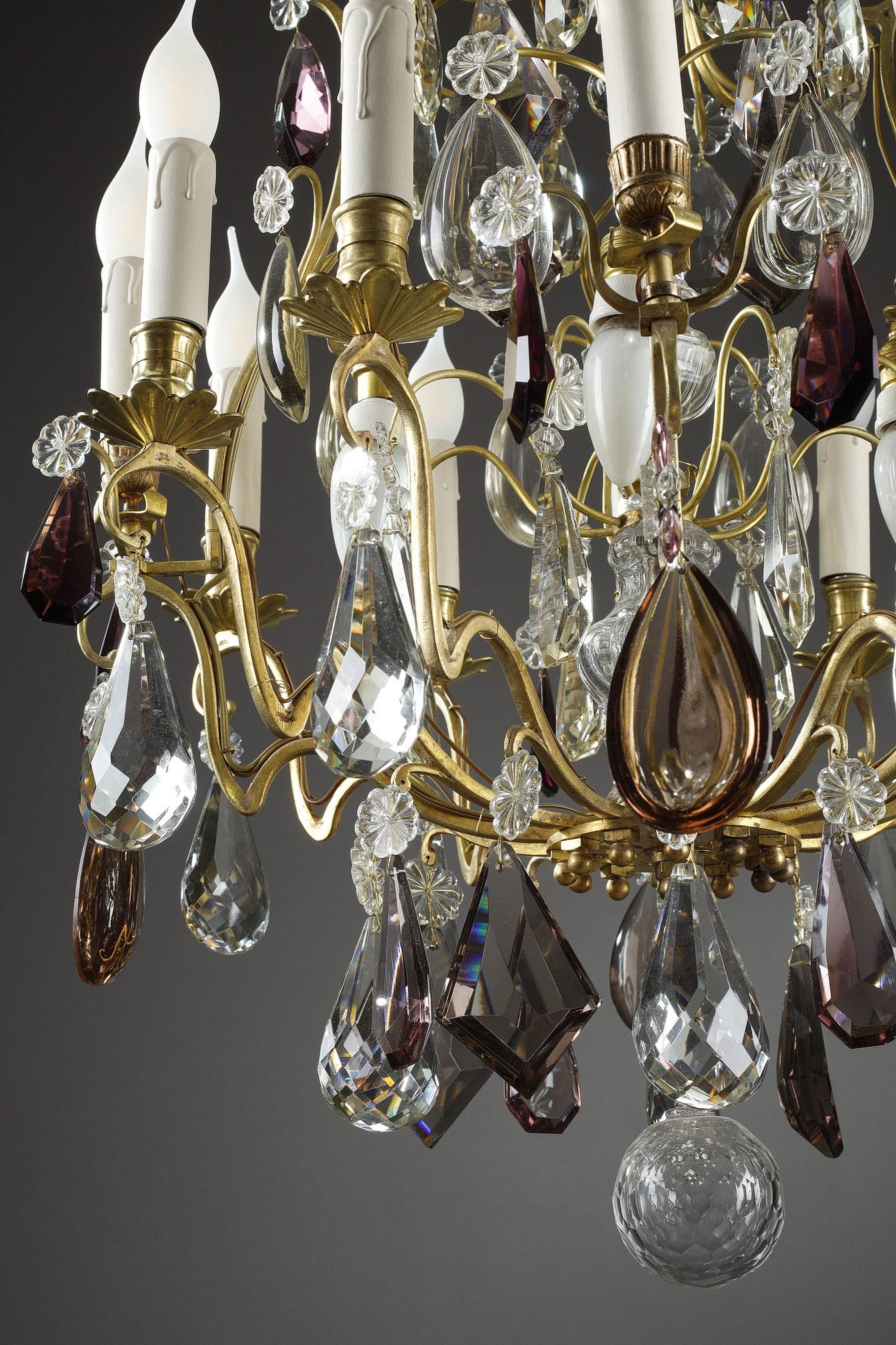 Large White and Amethyst Crystal Chandelier, Late 19th Century 3