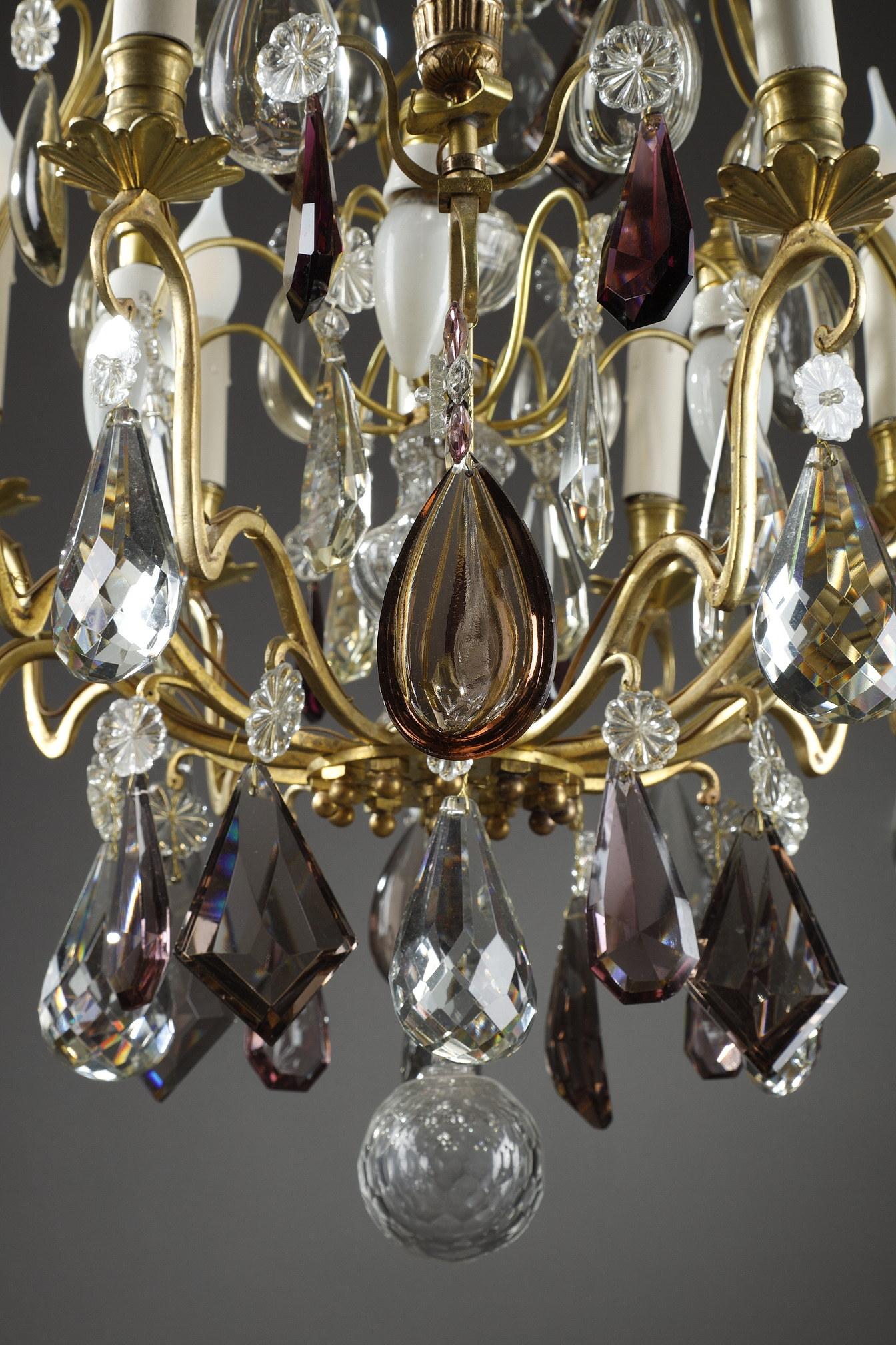 Large White and Amethyst Crystal Chandelier, Late 19th Century 4