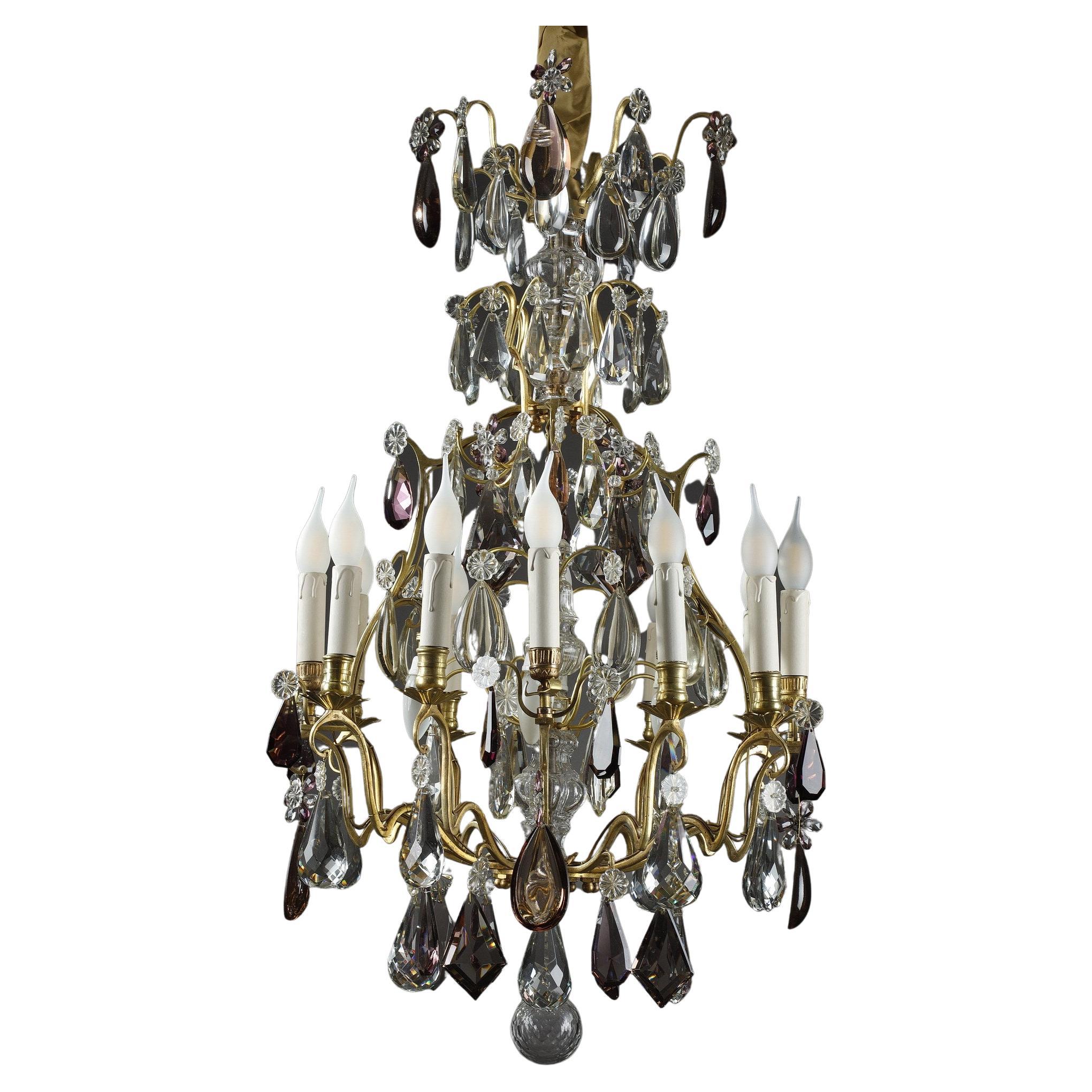 Large White and Amethyst Crystal Chandelier, Late 19th Century