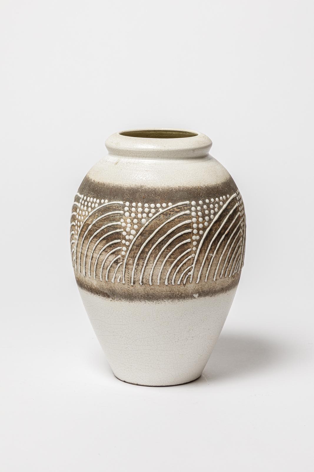 Art Déco Grande vaso in ceramica art déco bianco e nero del 1940, stile Jean Besnard 20°. in vendita