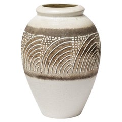 Large white and black 1940 art deco ceramic vase style of Jean Besnard 20th