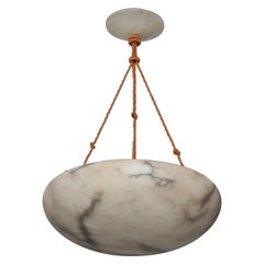 Antique Large White and Black Alabaster Pendant Light Fixture, Italy, 1920s