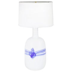 Large White and Blue Holmegaard Table Lamp, Denmark, 1980