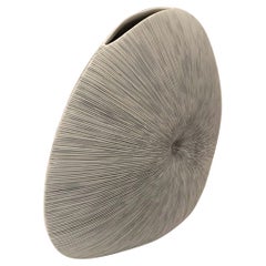 Large White and Blue Striped Vase, Thailand, Contemporary