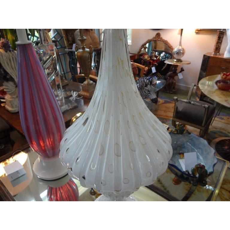 Hollywood Regency Large White and Gold Infused Murano Glass Lamp by Barovier