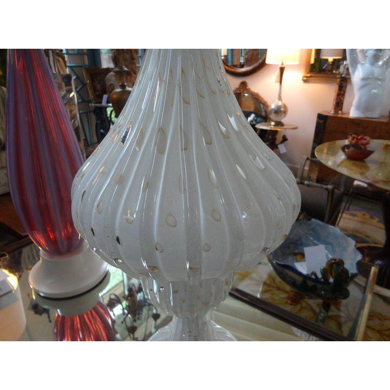 Large White and Gold Infused Murano Glass Lamp by Barovier In Good Condition In Houston, TX