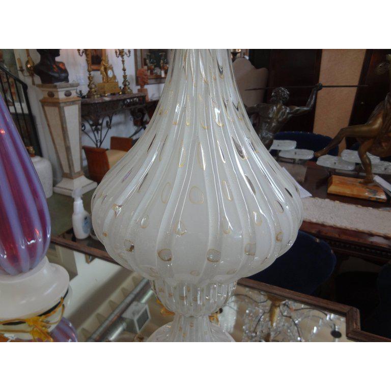 Mid-20th Century Large White and Gold Infused Murano Glass Lamp by Barovier For Sale