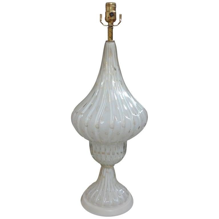 Large White and Gold Infused Murano Glass Lamp by Barovier 3