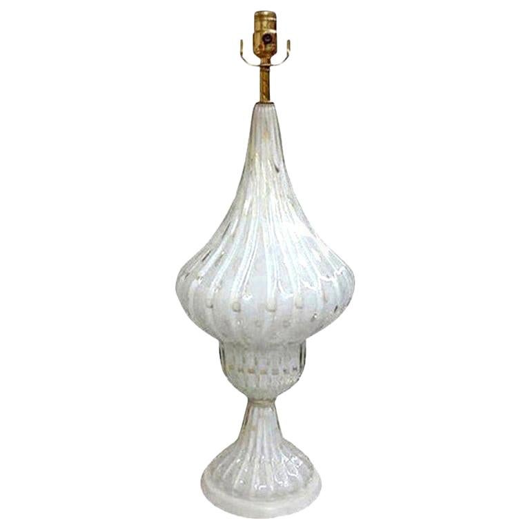 Large White and Gold Infused Murano Glass Lamp by Barovier For Sale