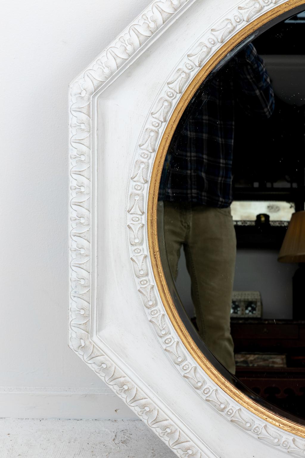 American Large White and Gold Octagonal Mirror