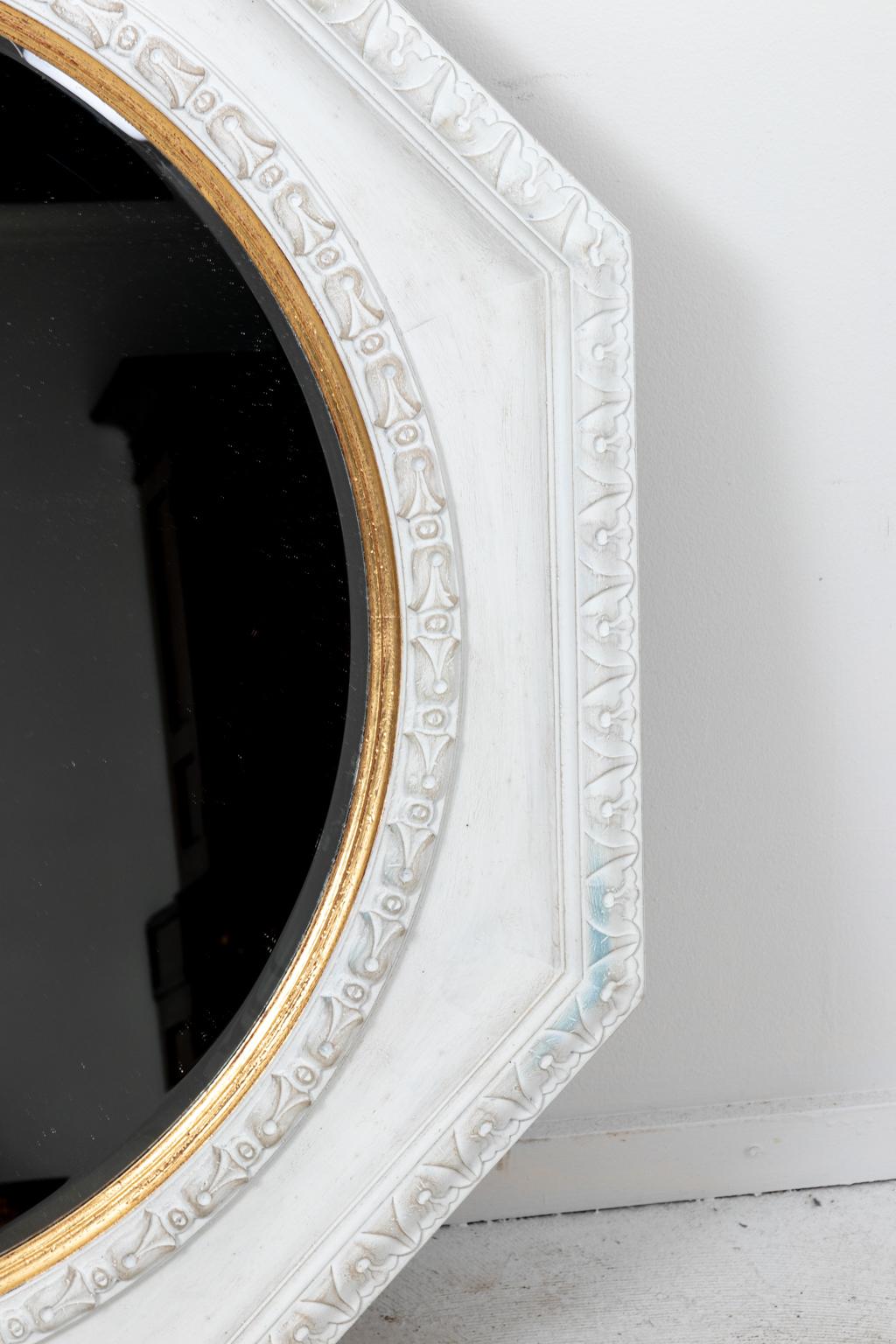 Late 20th Century Large White and Gold Octagonal Mirror