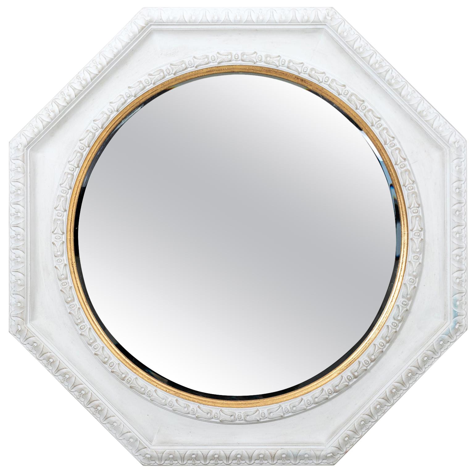 Large White and Gold Octagonal Mirror