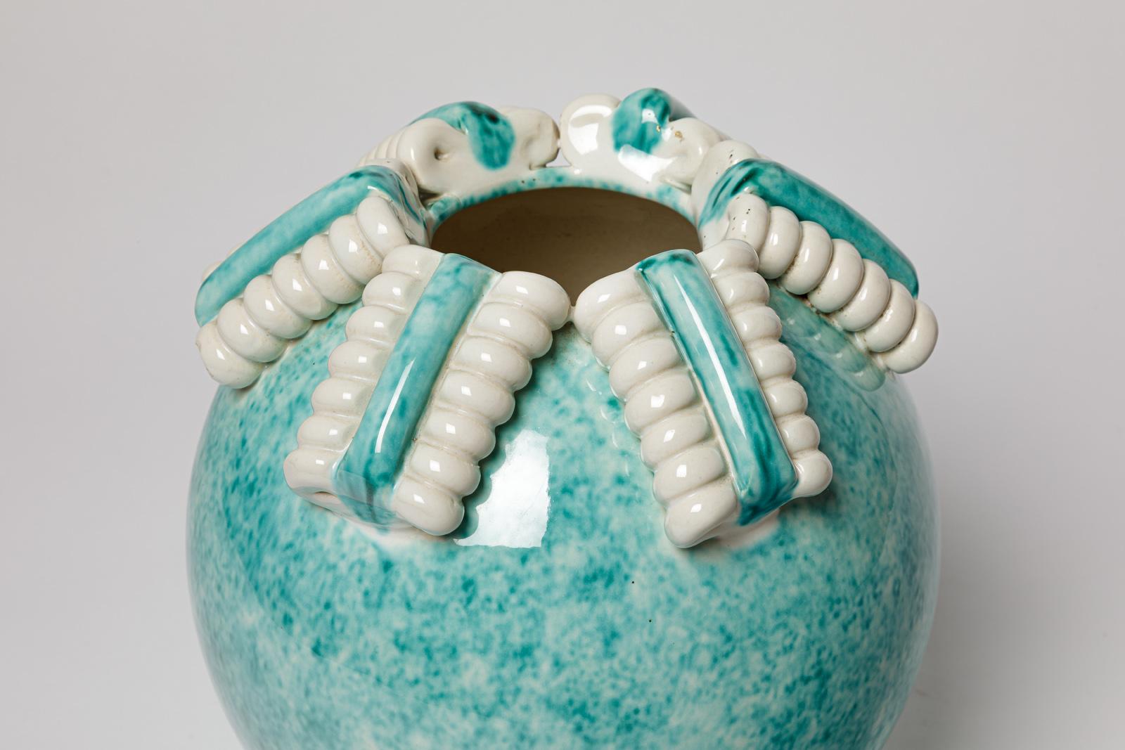 grande vaso in ceramica bianca e greca art déco del XX secolo di Gustave Asch 1940 In condizioni ottime in vendita a Neuilly-en- sancerre, FR