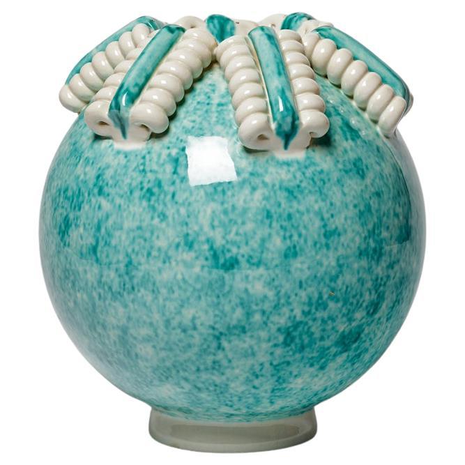 Grand vase art déco du 20e siècle en céramique blanche et grise de Gustave Asch 1940