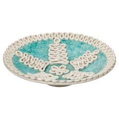 large white and green 20th century decorative ceramic plate by Gustave Asch