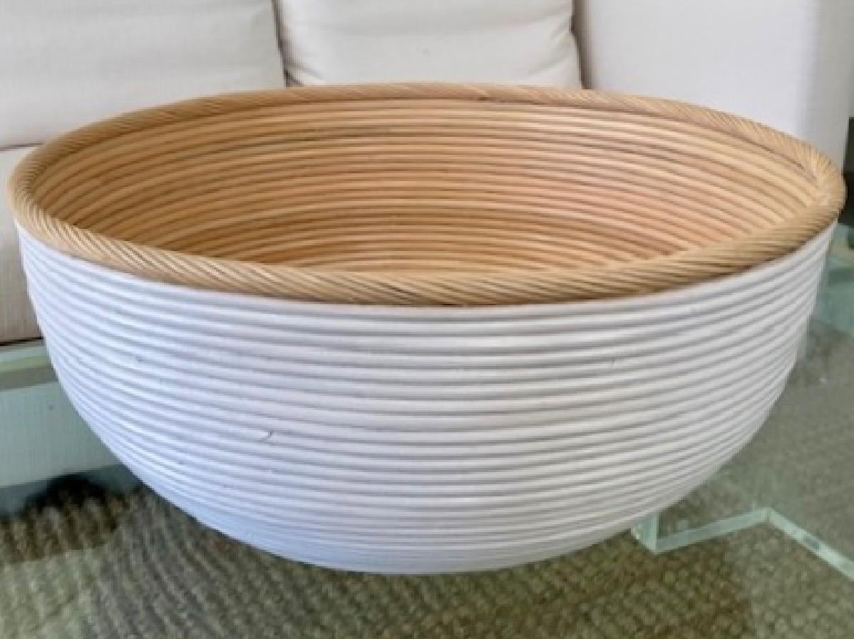 Modern Large White and Natural Rattan Center Piece For Sale