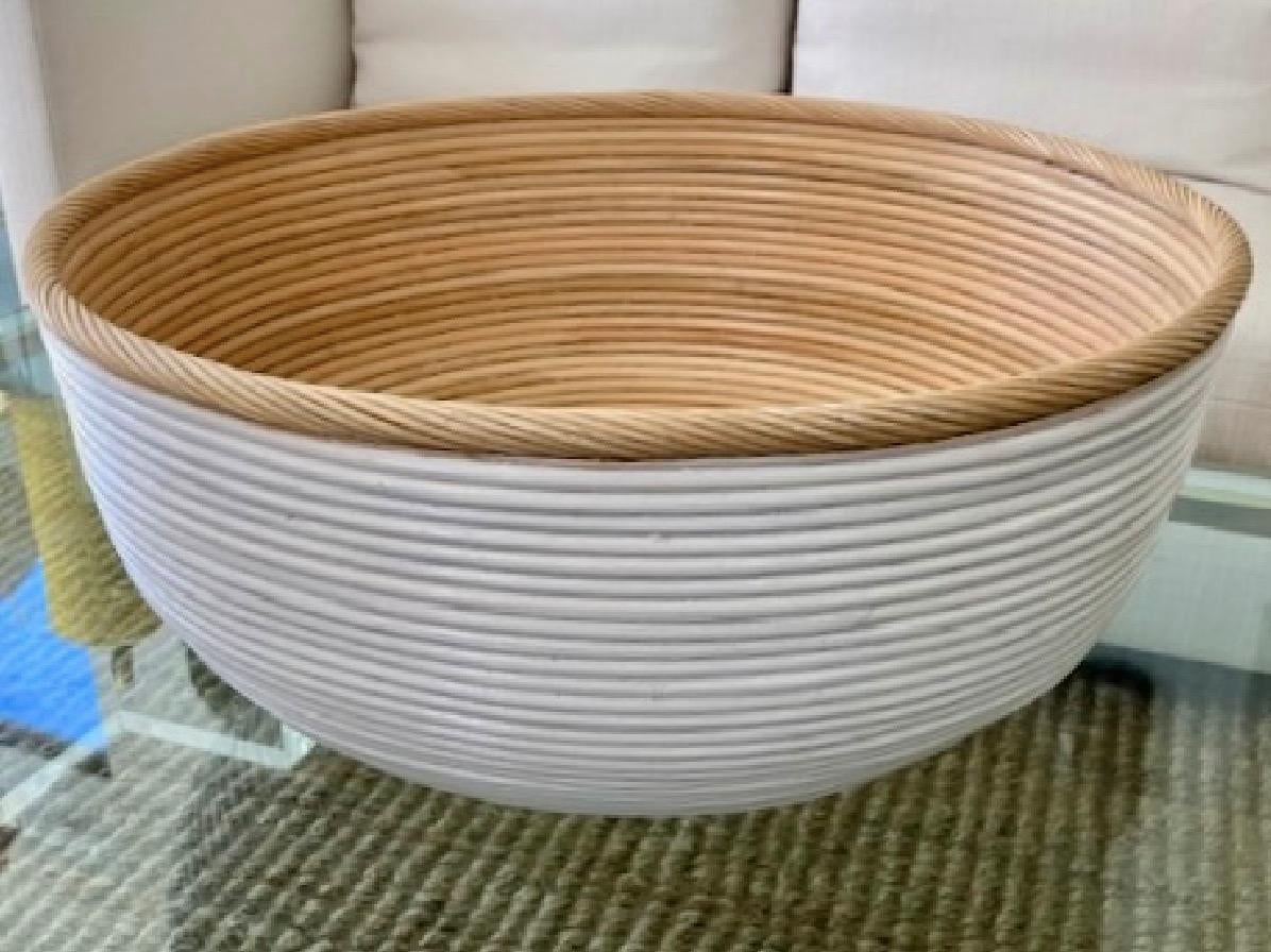 American Large White and Natural Rattan Center Piece For Sale