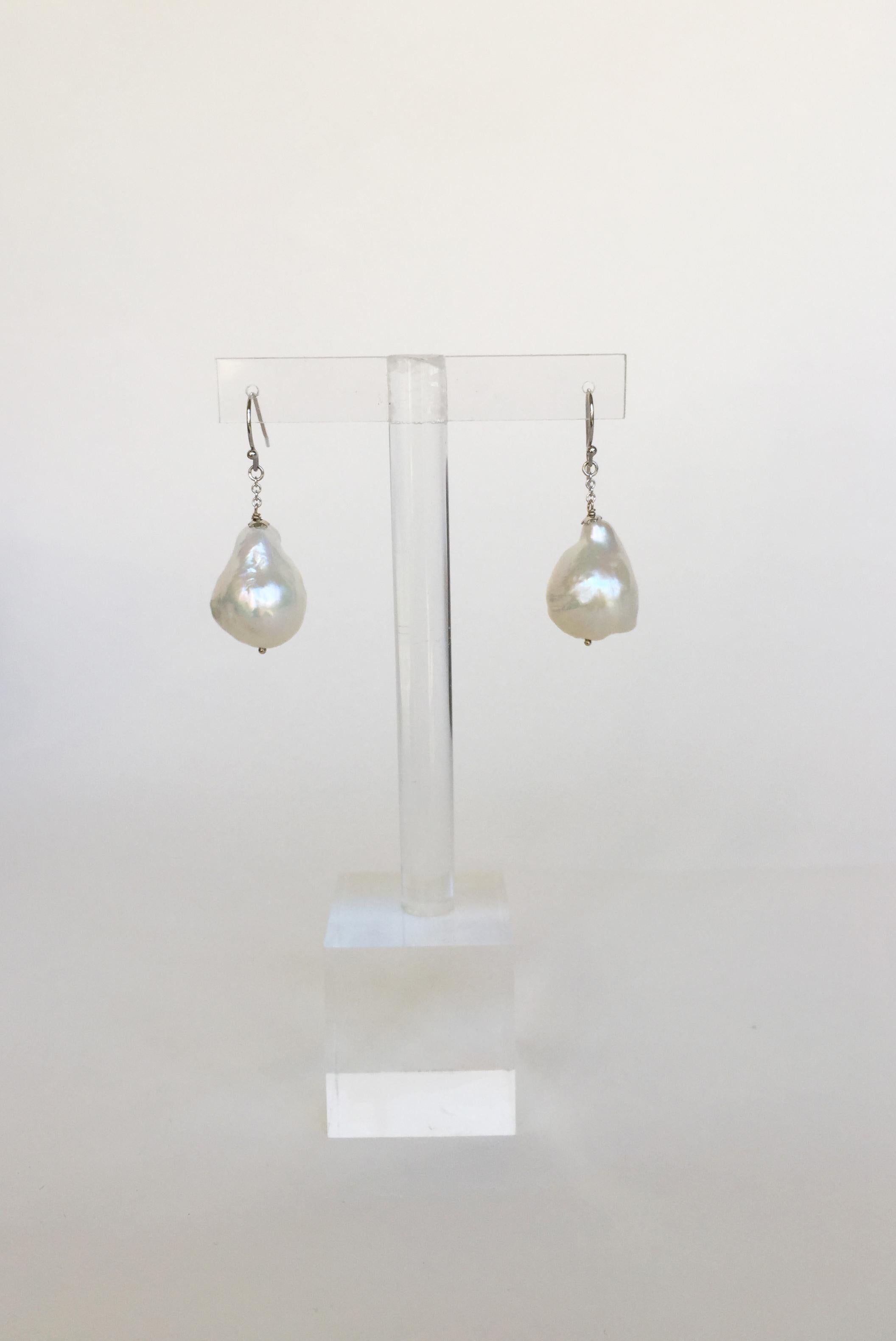 Women's Marina J Large White Baroque Pearl Dangle Earrings with 14 k Gold Chain and Hook