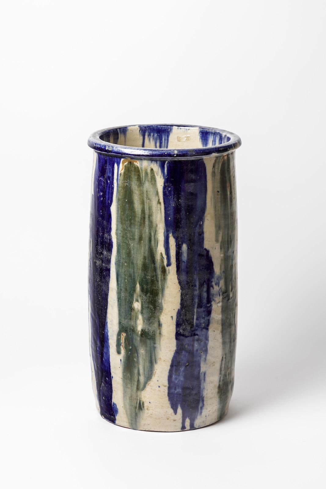 blue and gold floor vase