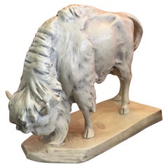 Large White Bohemian Porcelain Buffalo / Bison Sculpture by Royal Dux, 1910