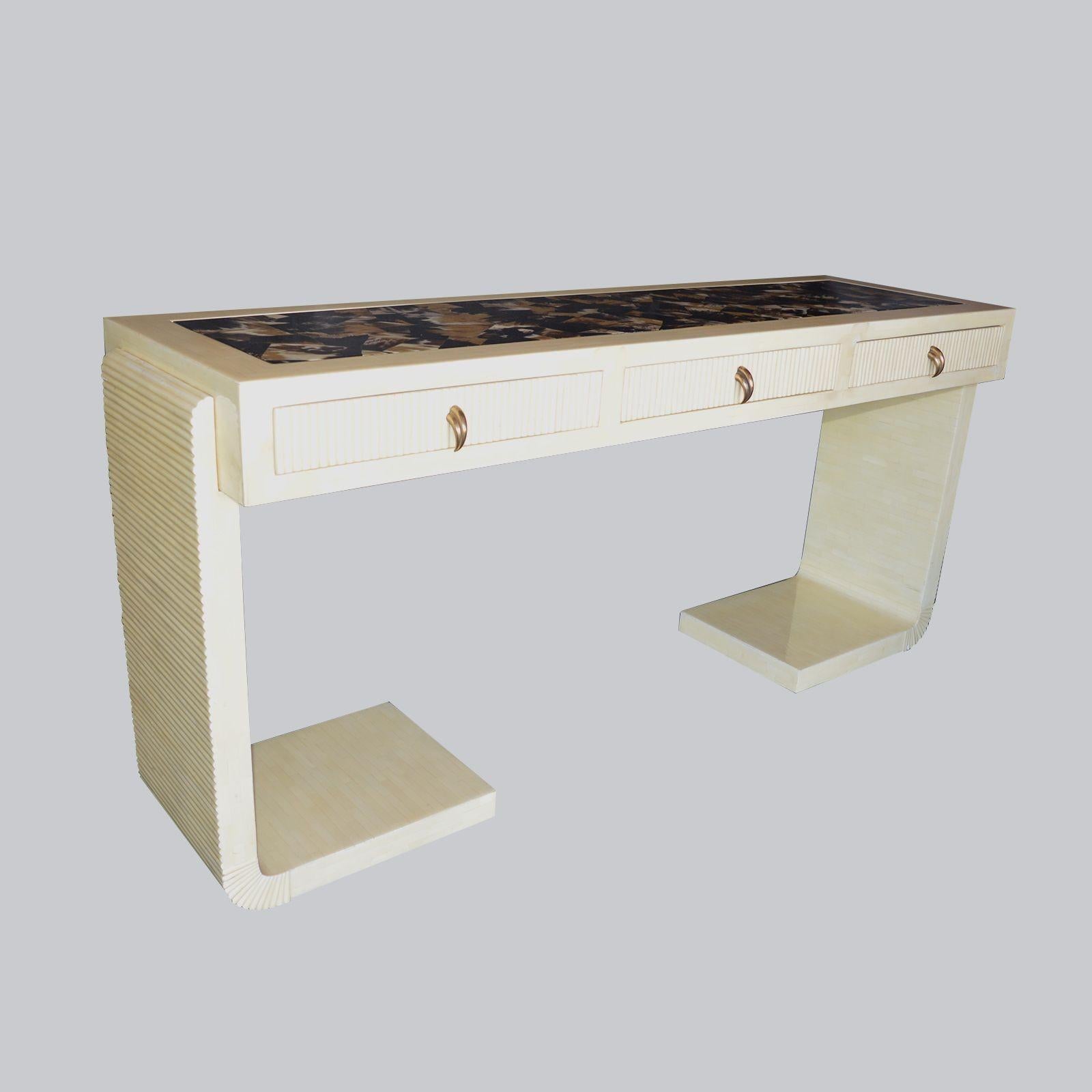 Large white bone and cow horn Console in the style of Karl Springer. USA, c.1960s.