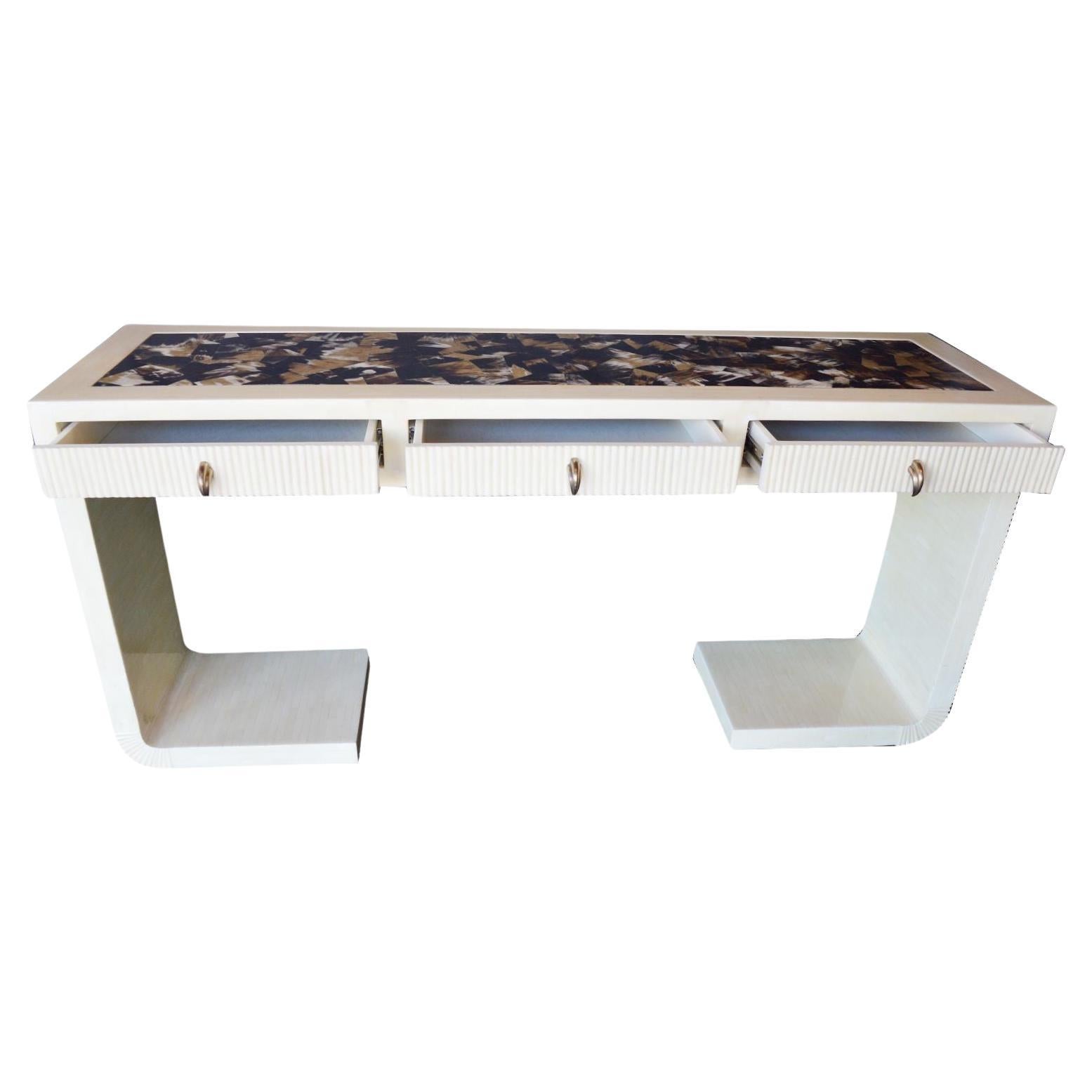 Large White Bone and Cow Horn Console in the Style of Karl Springer For Sale