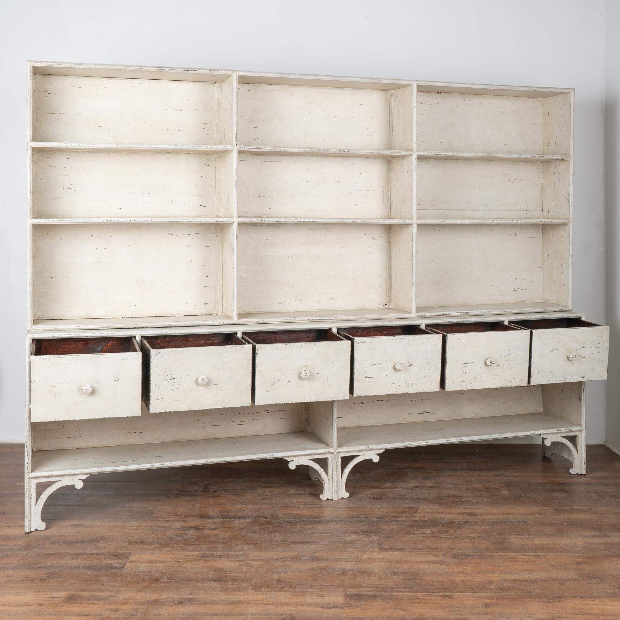 Country Large White Bookcase Cabinet, Denmark circa 1900-20