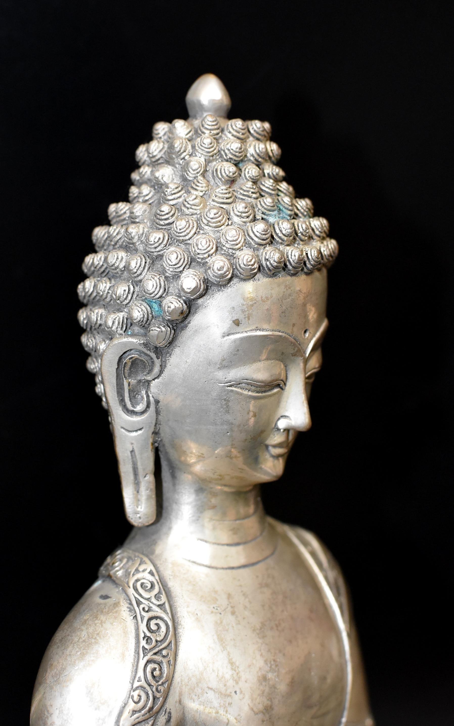 Chinese Large White Brass Buddha Statue