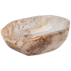 Large White Brazilian Quartz with Oxide Inclusions Bowl in Organic Shape