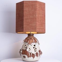Large White Brique Ceramic Floor Table Lamp, Octagonal Lampshade by R. Houben