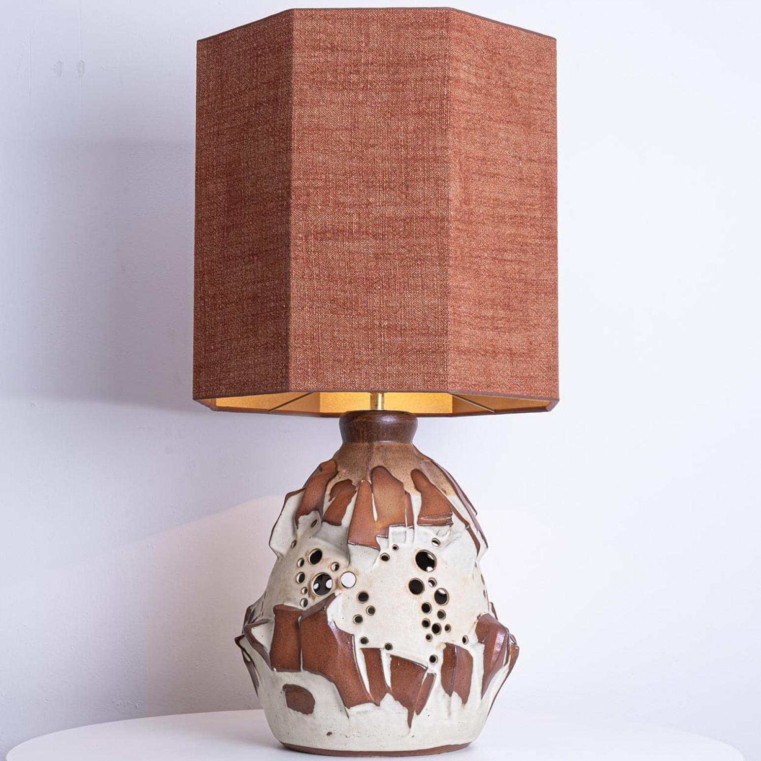Other Large White Brique Ceramic Floor Table Lamp, Octagonal Lampshade by R. Houben For Sale