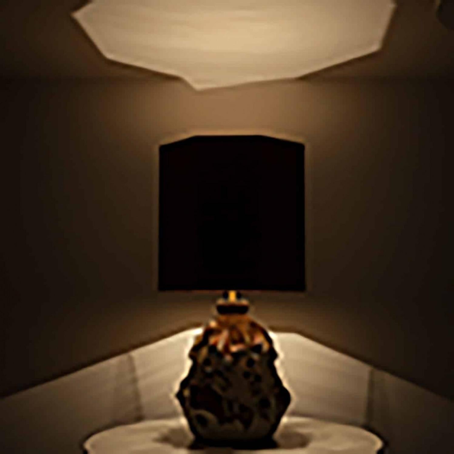 Late 20th Century Large White Brique Ceramic Floor Table Lamp, Octagonal Lampshade by R. Houben For Sale