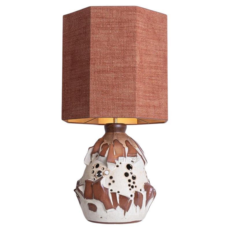 Large White Brique Ceramic Floor Table Lamp, Octagonal Lampshade by R. Houben