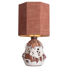 Large White Brique Ceramic Floor Table Lamp, Octagonal Lampshade by R. Houben