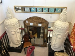 Large White Buddha Head Sculptures On Stand