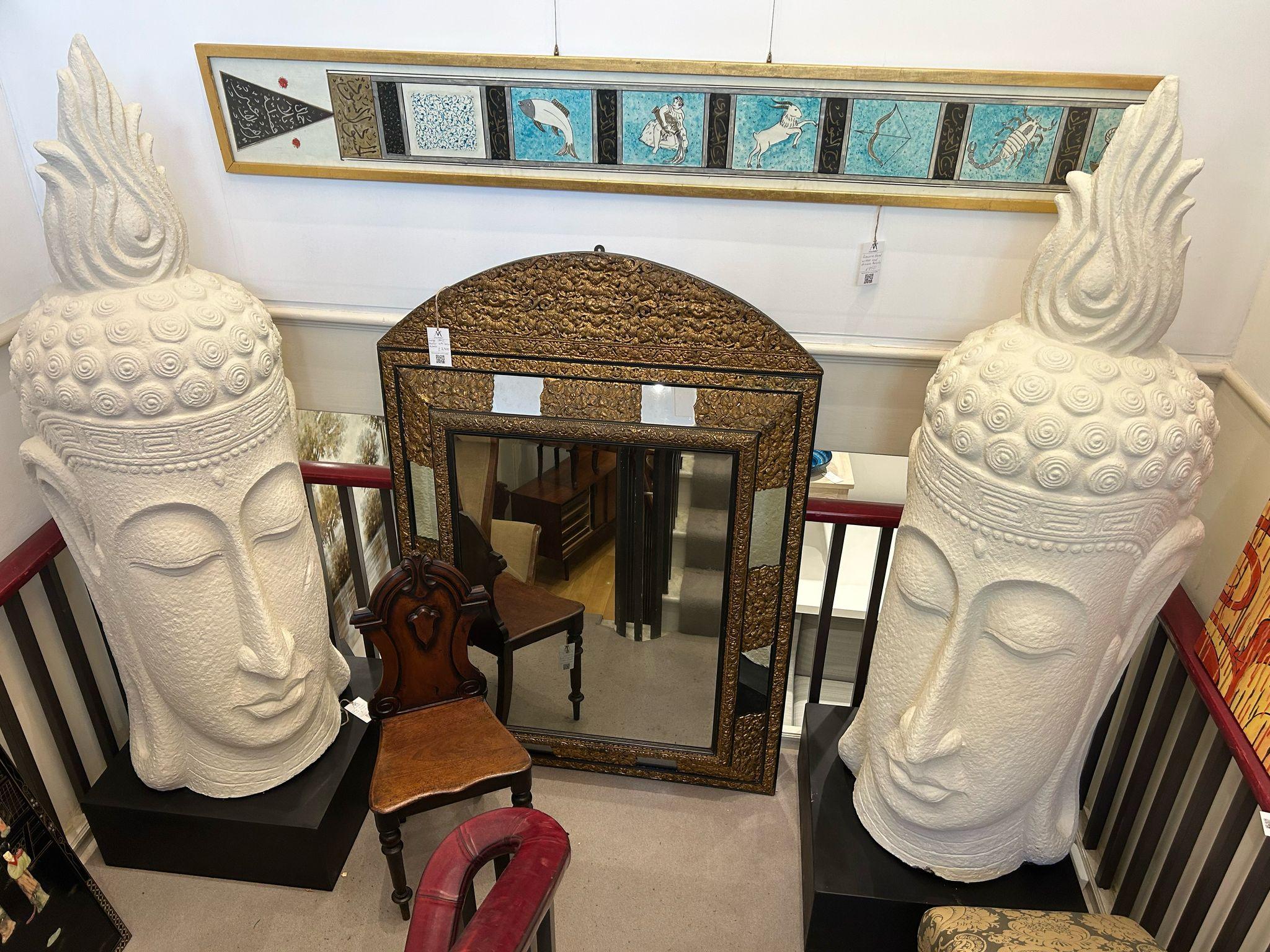 Large White Buddha Head Sculptures On Stand In Good Condition For Sale In London, GB