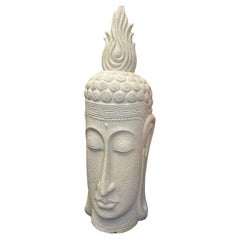 Large White Buddha Head Sculptures On Stands