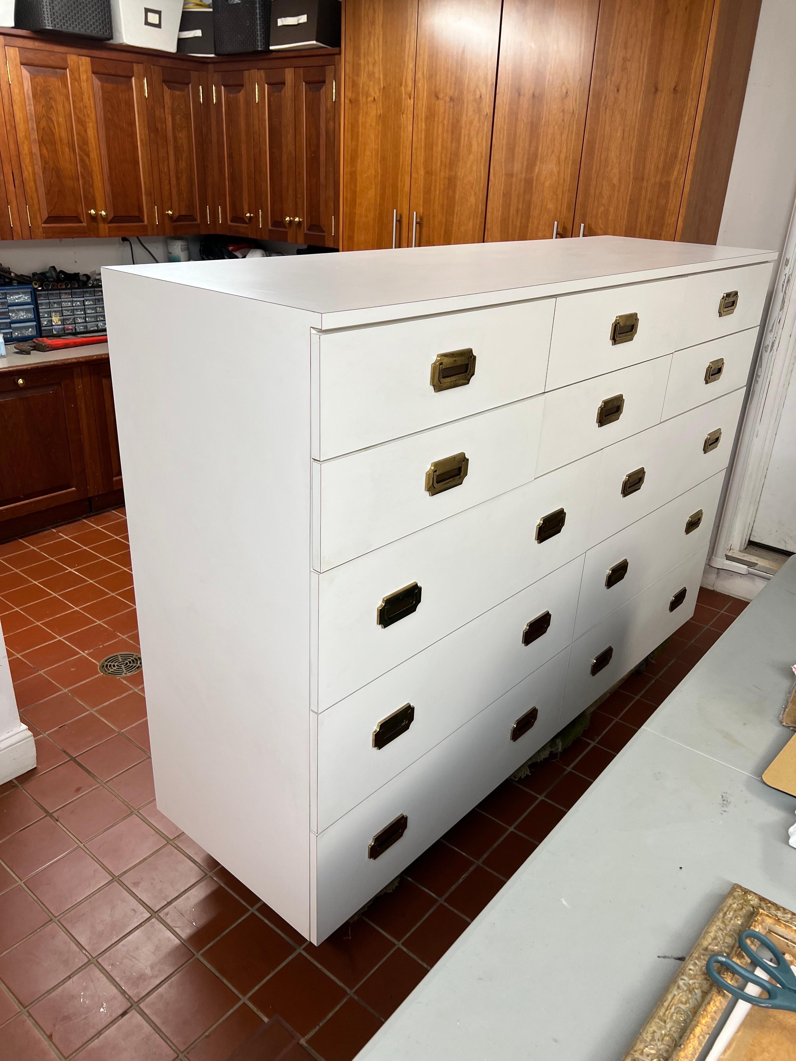 Large White Post Modern Campaign Dresser  For Sale 4